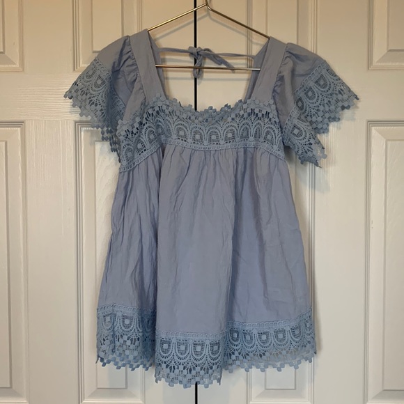 ✨WORN ONCE✨ Square Neck Lace Crochet Flowy Casual Boho Blouse - Picture 8 of 12